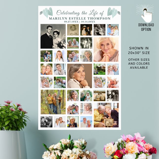 Memorial Celebration 33 Photo Collage Botanical Poster (Creator Uploaded)