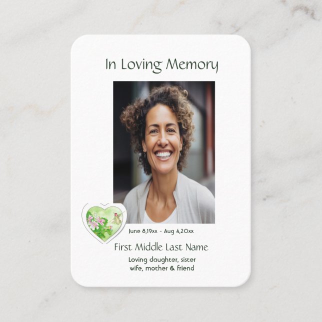 Memorial Celebration of Life Christian Hummingbird Business Card (Front)