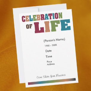 Memorial Celebration of Life - colourful Invitation
