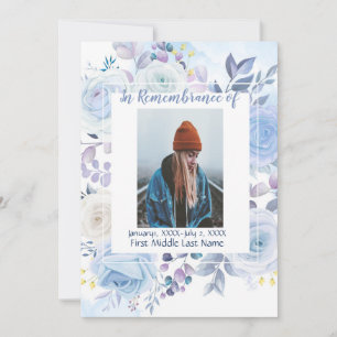 Memorial Celebration of Life Hummingbird Blue Rose Invitation