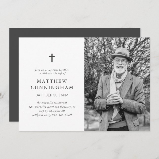 Memorial Celebration Of Life Modern Simple Cross Invitation (Front/Back)