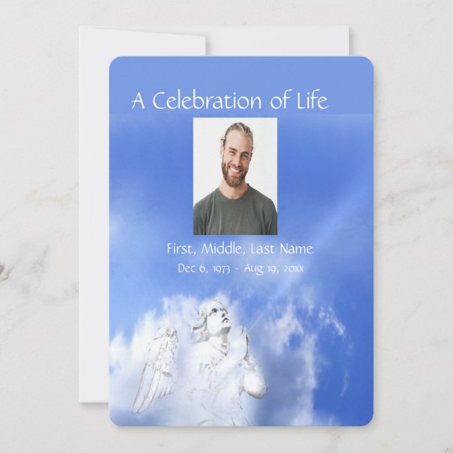 Memorial Celebration of Life Service Angel Praying Invitation (Front)