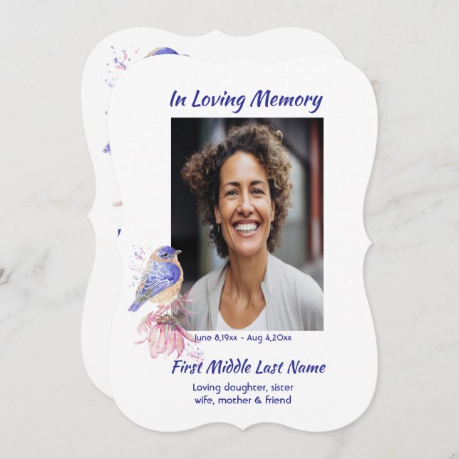Memorial, Celebration of Life, Service Bluebird  Invitation (Front/Back)