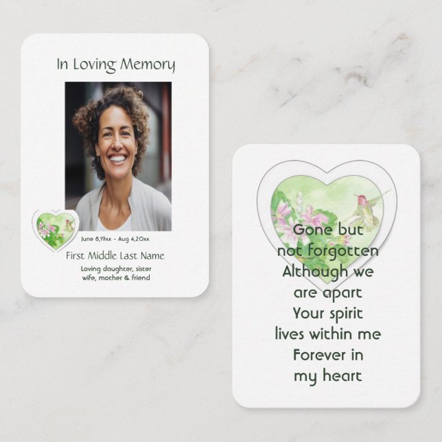 Memorial, Celebration of Life, Service Hummingbird Business Card (Front/Back)