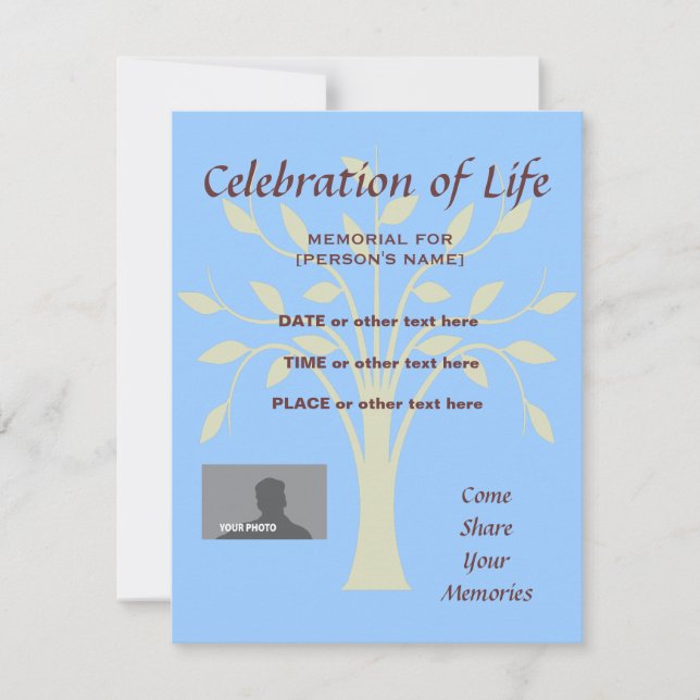 Memorial Celebration Tree of Life Blue Background Invitation (Front)