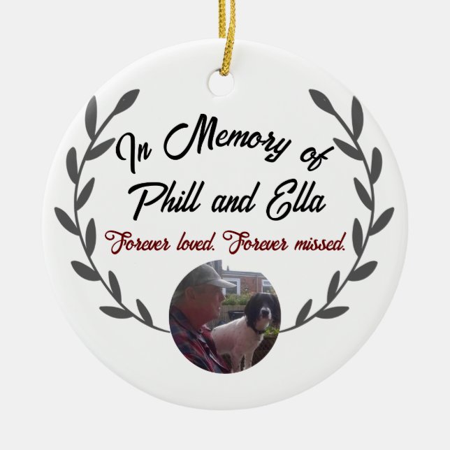 Memorial ceramic circle with custom photo & text ceramic ornament (Front)