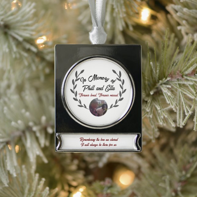 Memorial ceramic ornamentwith custom photo & text  silver plated banner ornament (Tree)