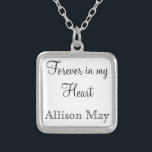 Memorial Charm for Wedding Bouquet in White Silver Plated Necklace<br><div class="desc">Wedding Memorial Bouquet Charms. Remember those who cannot be with you on your special day with a memorial bridal charm. A lovely sentimental keepsake for the bride to carry in her bouquet. This charm has a black background with the phrase, "Forever in my Heart" and a place below for your...</div>