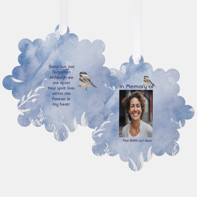Memorial Chickadee Bird Winter Snow Tree Decoration Card (Front/Back)