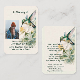Memorial Christian Hummingbird White Flowers Business Card