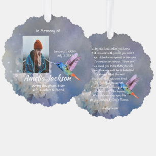 Memorial Christian Hummingbird White Flowers Tree Decoration Card