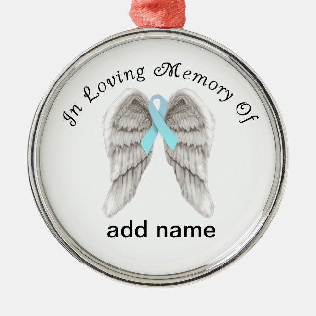 Memorial Christmas Ornament Light Blue Ribbon (Front)