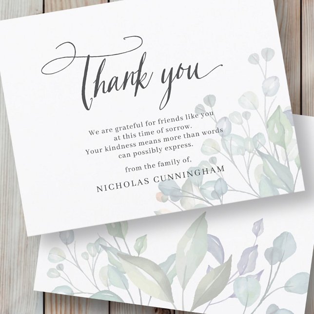 Memorial Classic Simple Foliage Botanicals Thank You Card (Creator Uploaded)