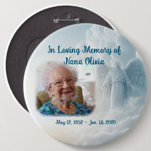 Memorial Clouds & Angel LARGE Pin Button Photo