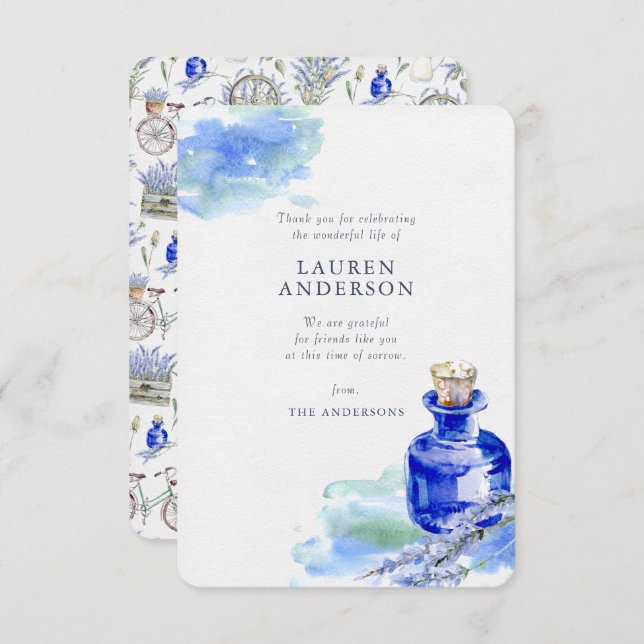 Memorial Country Rustic Lavender Floral Botanicals Thank You Card (Front/Back)