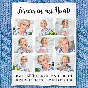 Memorial Custom 9 Photo Forever In Our Hearts  Fleece Blanket