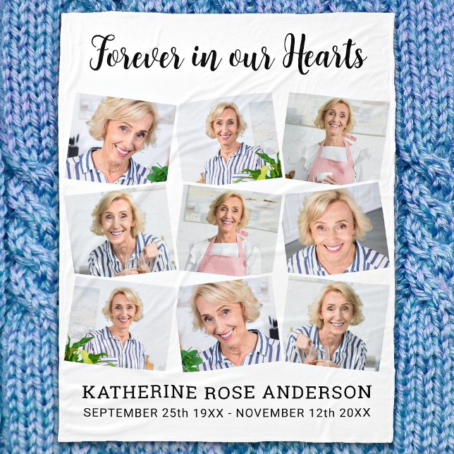 Memorial Custom 9 Photo Forever In Our Hearts  Fleece Blanket (Creator Uploaded)