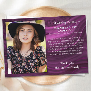 Memorial Custom Photo Purple Marble Funeral Thank You Card