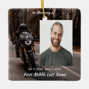 Memorial Custom Text & Photos Motorcycle Biker Ceramic Ornament