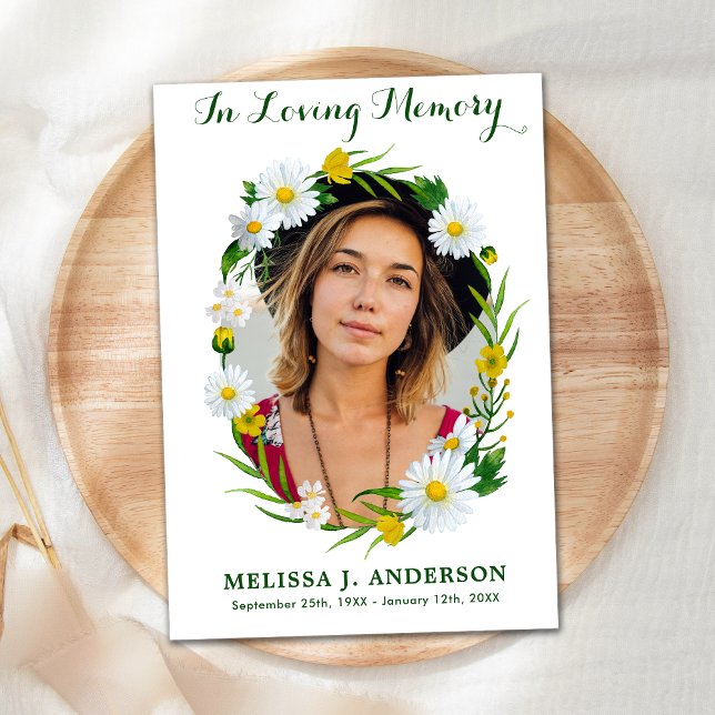 Memorial Daisy Floral Sympathy Photo Funeral Thank You Card (Creator Uploaded)