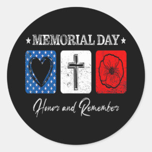 Memorial day 2022 veterans day usa flag red poppy classic round sticker
