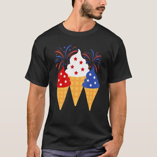 Memorial Day 4th Of July Holiday Patriotic Ice Cre T-Shirt (Front)