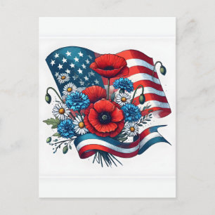 Memorial Day American Flag Bouquet Flowers Poppy C Holiday Postcard