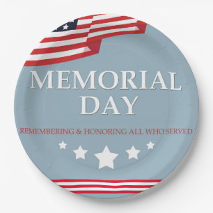 Memorial Day American Red White & Blue Flag Paper Plate