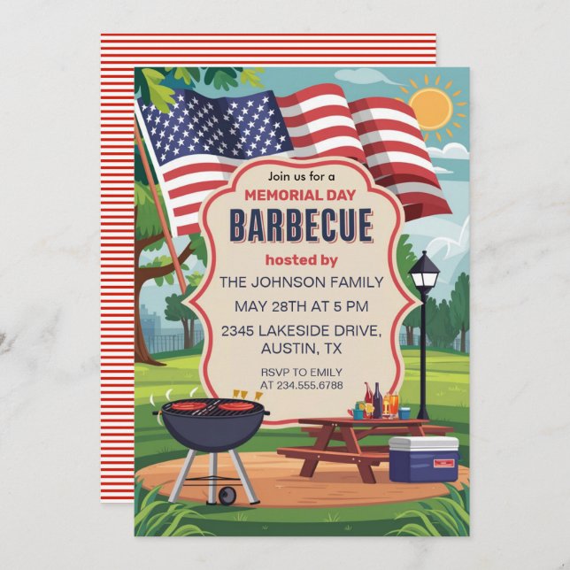Memorial Day Barbecue Party  Invitation (Front/Back)