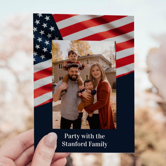 Memorial Day BBQ American Flag with Family Photo Invitation (Creator Uploaded)