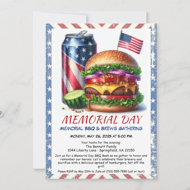 Memorial Day BBQ Invitation – Patriotic Backyard  (Front)