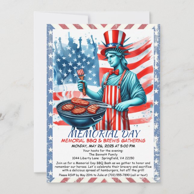 Memorial Day BBQ Invitation – Patriotic Backyard  (Front)