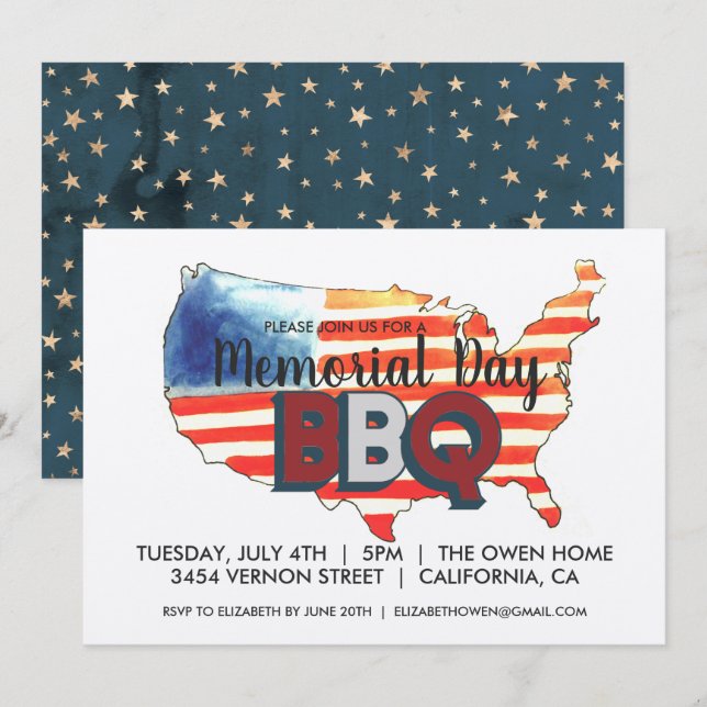 Memorial Day BBQ Party Invitation (Front/Back)
