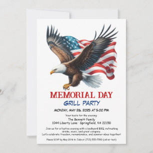Memorial Day BBQ Party   Patriotic Back Grill Invitation