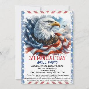 Memorial Day BBQ Party   Patriotic Back Grill Invitation