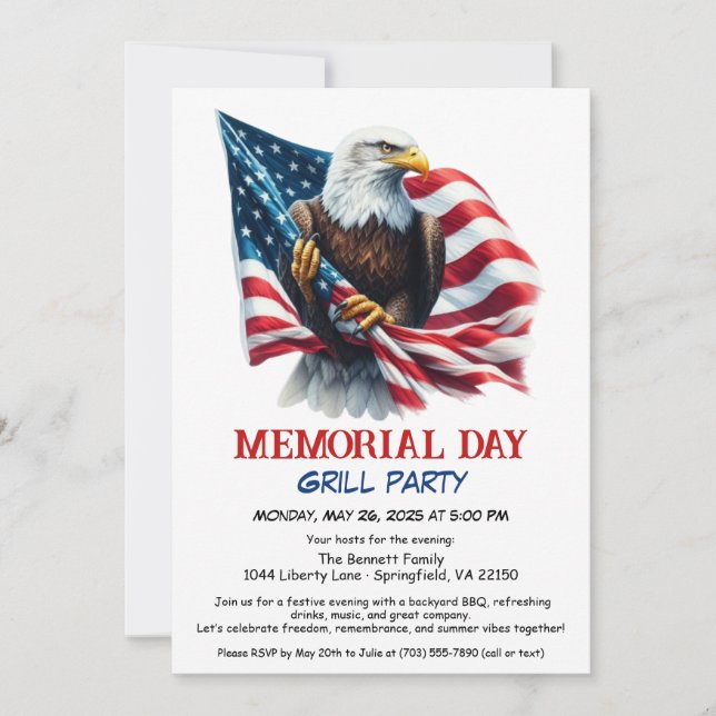 Memorial Day BBQ Party | Patriotic Back Grill Invitation (Front)