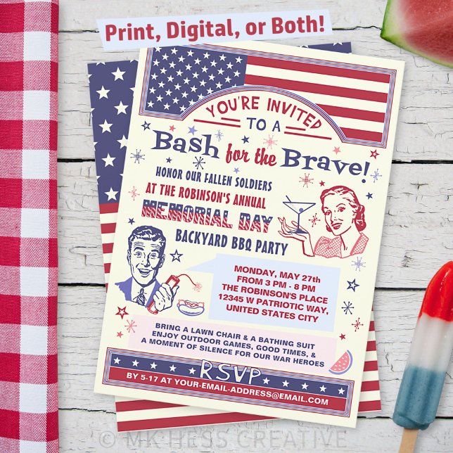 Memorial Day BBQ Party | Retro Patriotic Summer Invitation (Creator Uploaded)