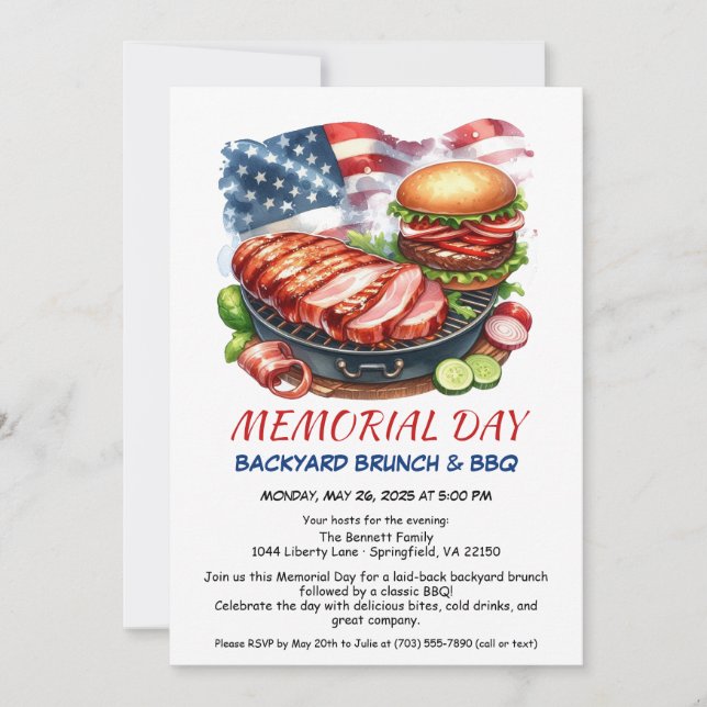 Memorial Day BBQ | Patriotic Backyard Cookout Invitation (Front)
