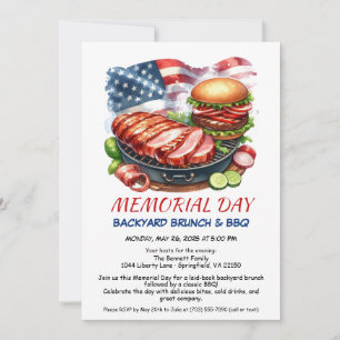 Memorial Day BBQ   Patriotic Backyard Cookout Invitation