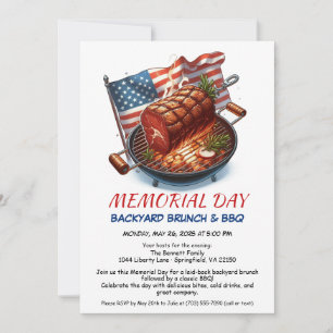 Memorial Day BBQ   Patriotic Backyard Cookout Invitation