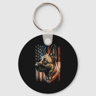 Memorial Day Belgian Malinois American Flag USA  Key Ring