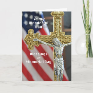 Memorial Day Blessings to Dad with Cross and Flag Card