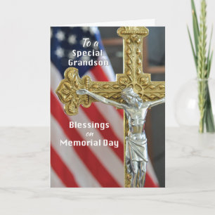 Memorial Day Blessings to Grandson with Cross Card