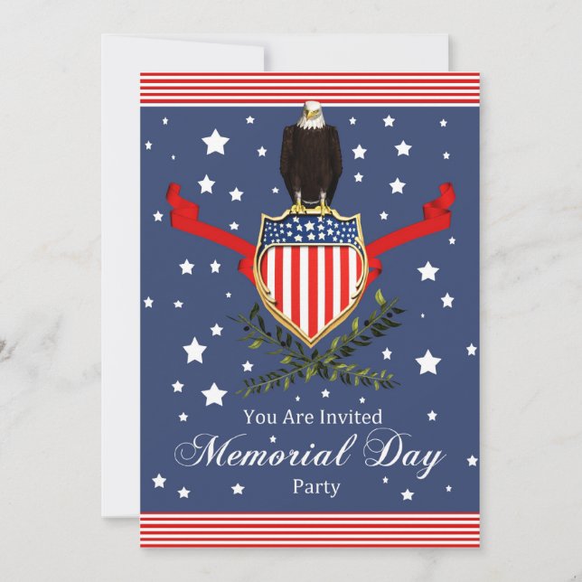 Memorial Day Card Party Invitation - Eagle And Ban (Front)