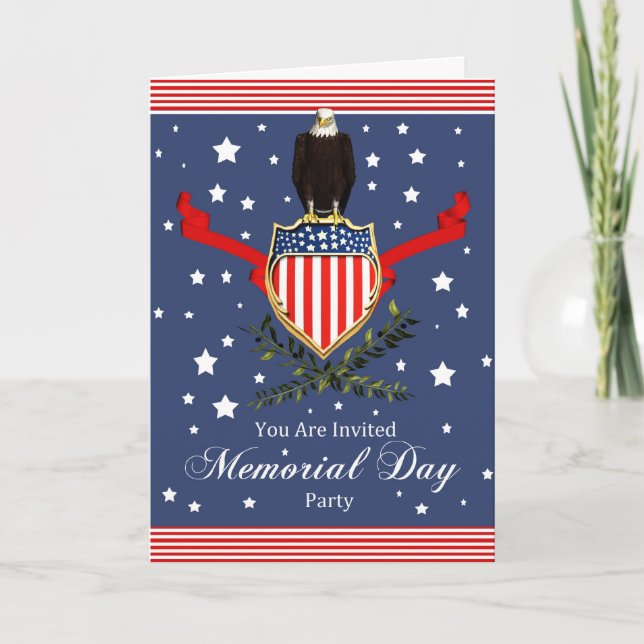 Memorial Day Card Party Invitation - Eagle And Ban (Front)
