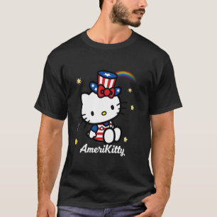 Memorial Day Cat, 4th of July Patriotic USA Flag F T-Shirt