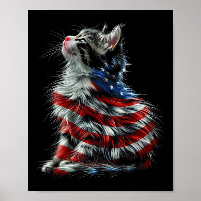 Memorial Day Cat And Independence Day Pride  Poster (Front)
