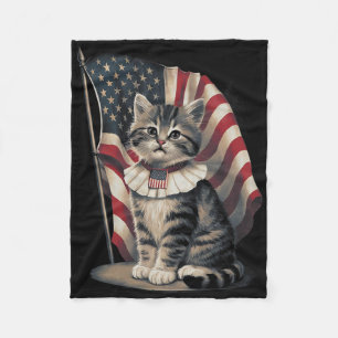Memorial Day Cat Funny Kitten 4th Of July Patrioti Fleece Blanket