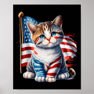 Memorial Day Cat Funny Kitten 4th Of July Patrioti Poster