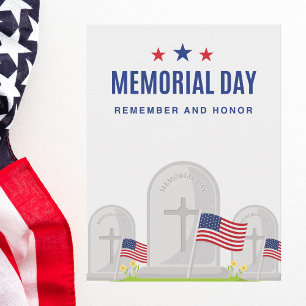 Memorial Day Cemetery Scene with Flags Postcard